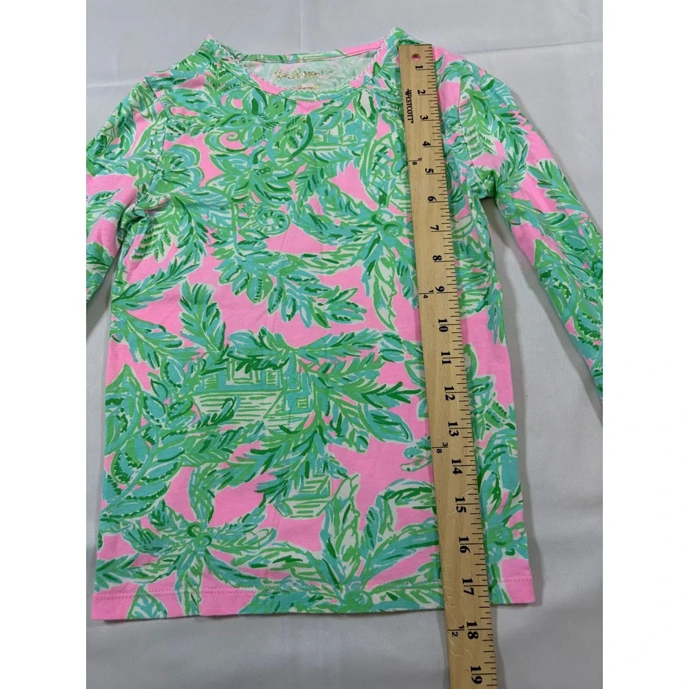 Lilly Pulitzer Girls Pink Green Tropical Palm Pajama Set Size 10 Long Sleeve PJs